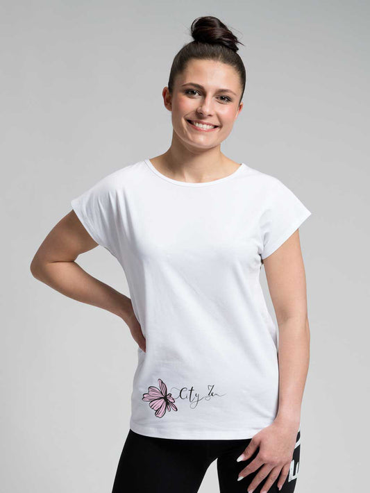 Schweißresistentes Damen Baumwollshirt CityZen®- Kimono Ärmel mit Blumenmuster